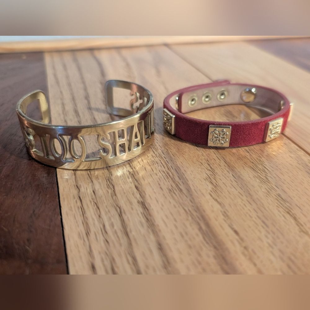 Rustic Cuff "This Too Shall Pass" Gold and Burgundy Bracelet Set